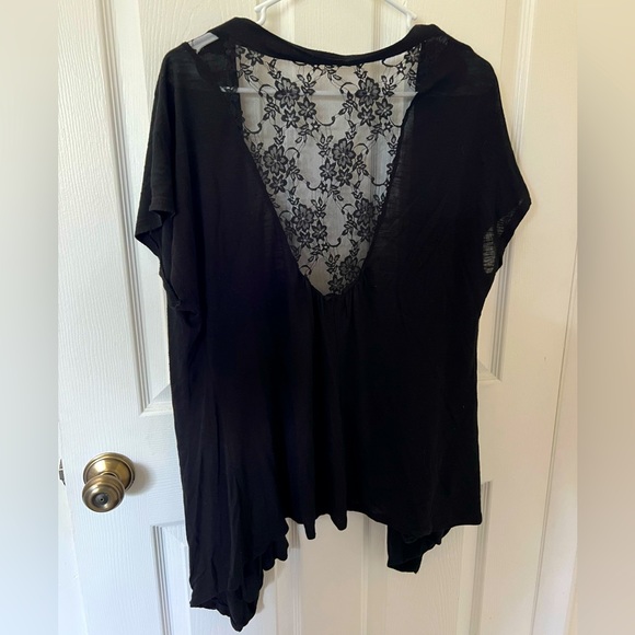 Black Lightweight Open Front Cardigan with See-through Lace Back & Pockets - Picture 1 of 6
